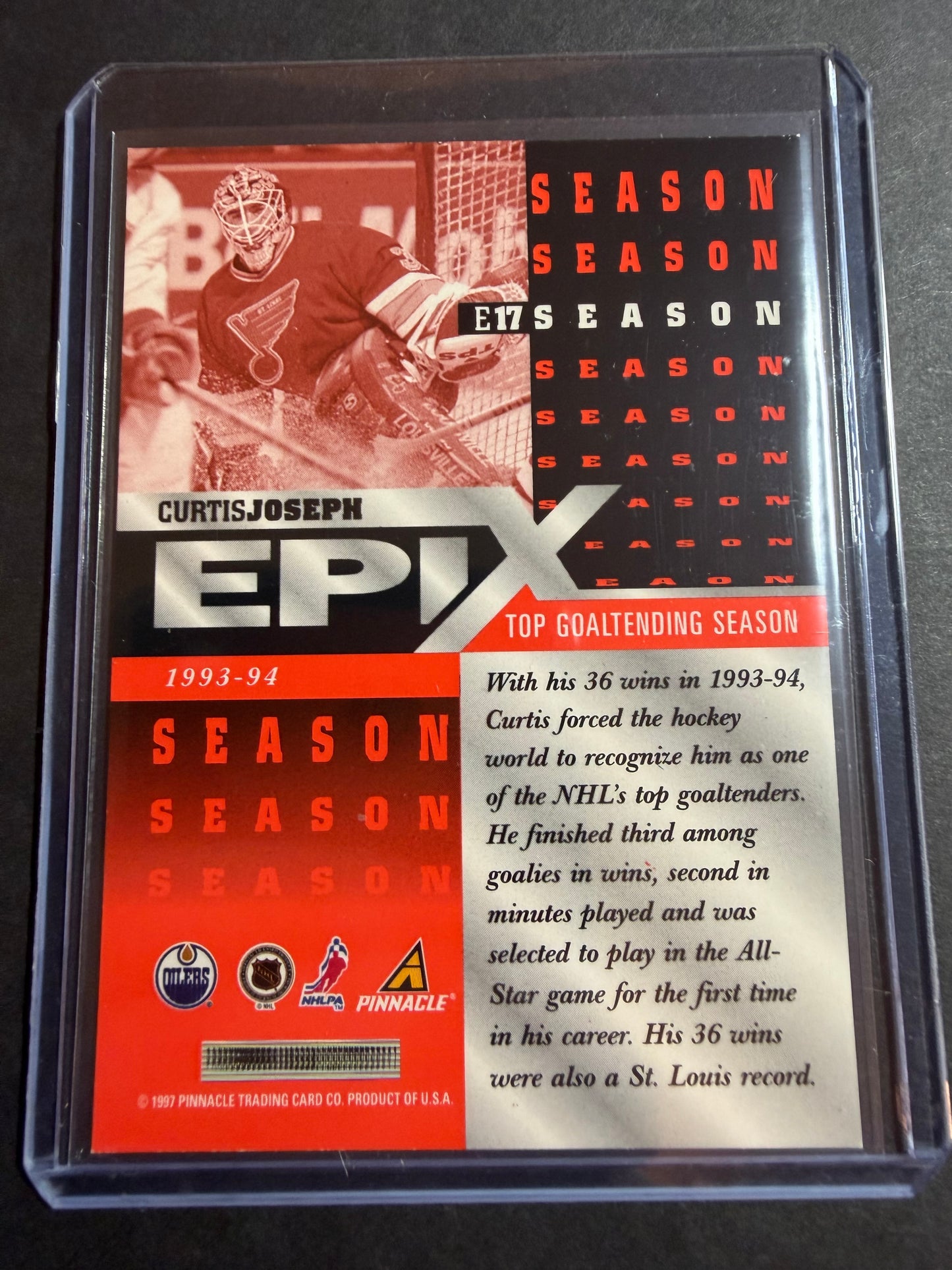 CURTIS JOSEPH - 1997 Pinnacle Epix COMPLETE SET, w/ Moment, Season, Game, Play