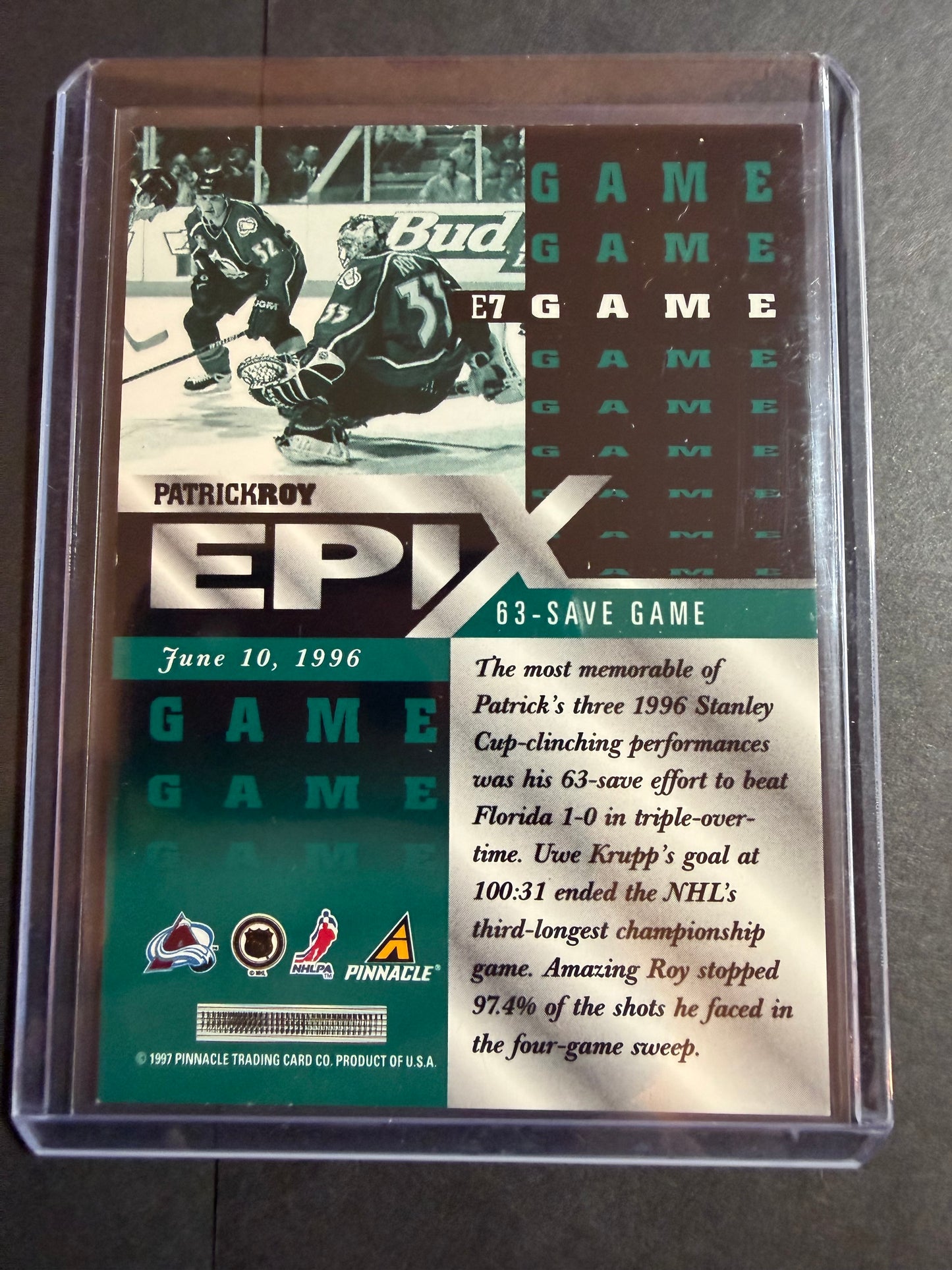 PATRICK ROY - 1997 Pinnacle Epix COMPLETE SET, w/ Moment, Season, Game, Play