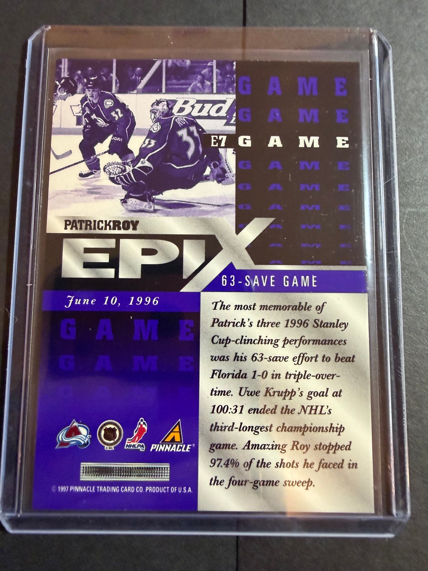 PATRICK ROY - 1997 Pinnacle Epix COMPLETE SET, w/ Moment, Season, Game, Play