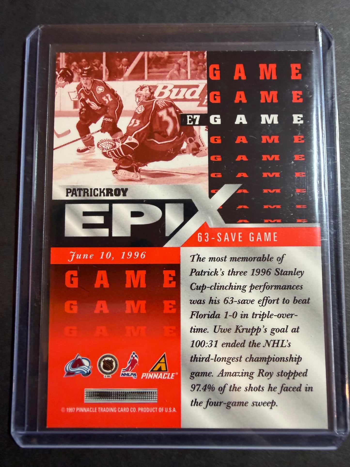 PATRICK ROY - 1997 Pinnacle Epix COMPLETE SET, w/ Moment, Season, Game, Play