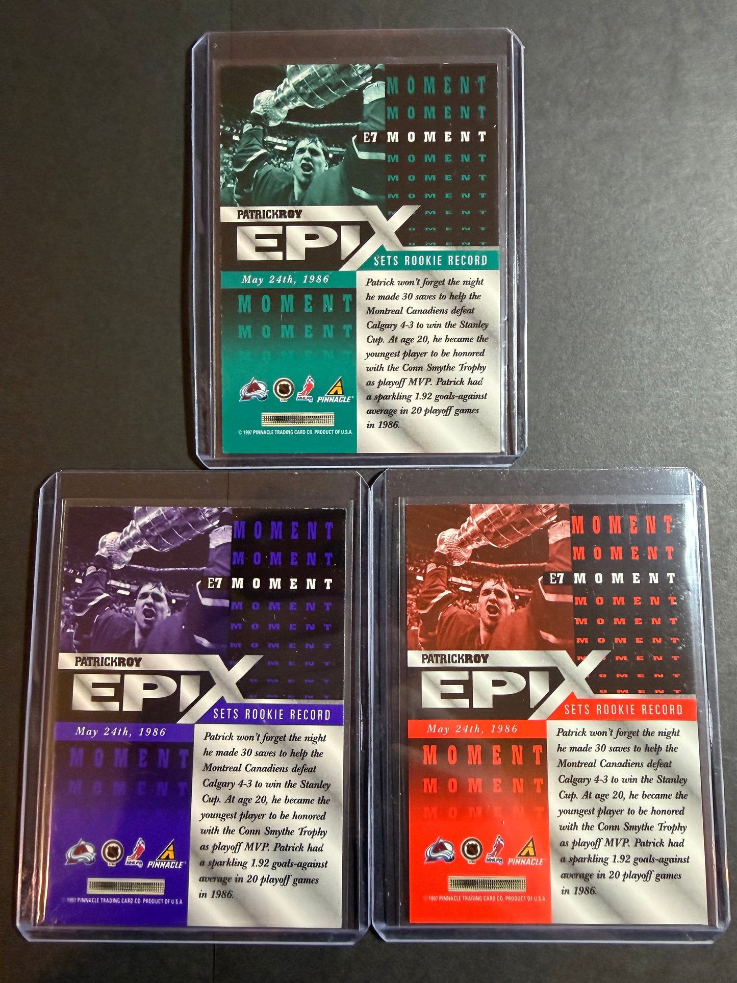 PATRICK ROY - 1997 Pinnacle Epix COMPLETE SET, w/ Moment, Season, Game, Play