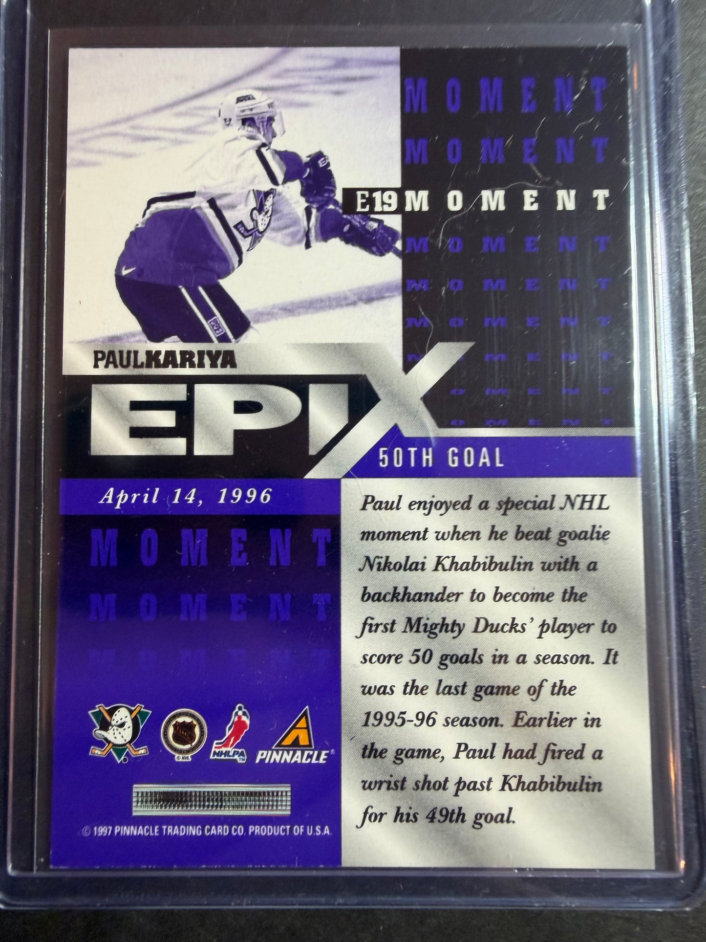 PAUL KARIYA - 1997 Pinnacle Epix COMPLETE SET, w/ Moment, Season, Game, Play