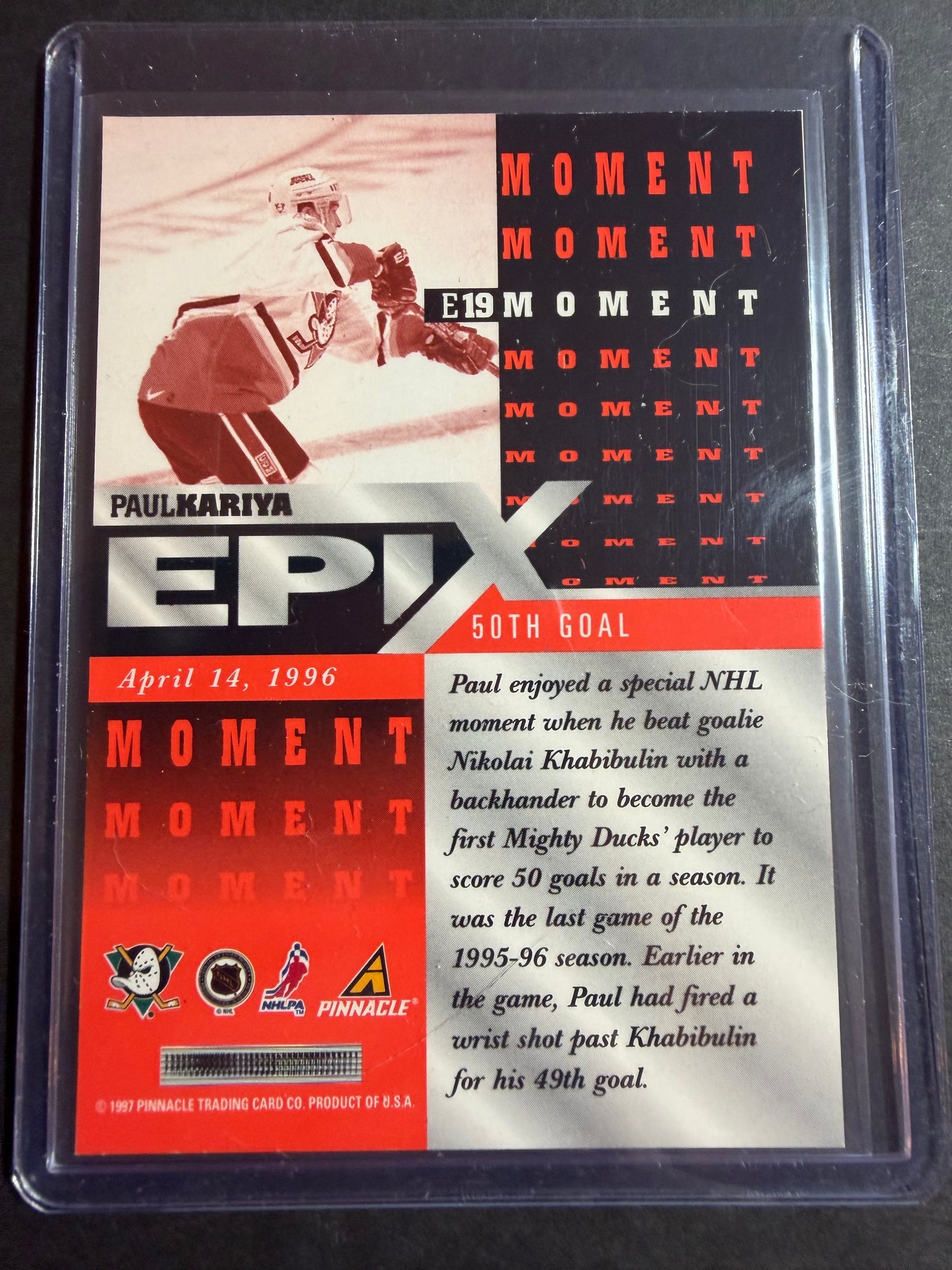 PAUL KARIYA - 1997 Pinnacle Epix COMPLETE SET, w/ Moment, Season, Game, Play