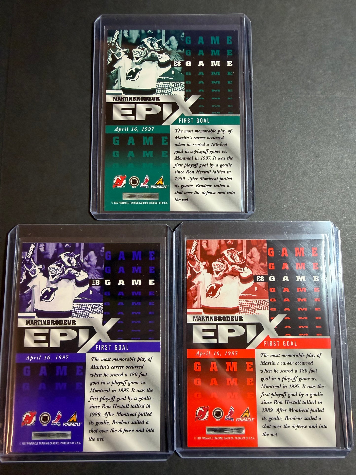 MARTIN BRODEUR - 1997 Pinnacle Epix COMPLETE SET, w/ Moment, Season, Game, Play