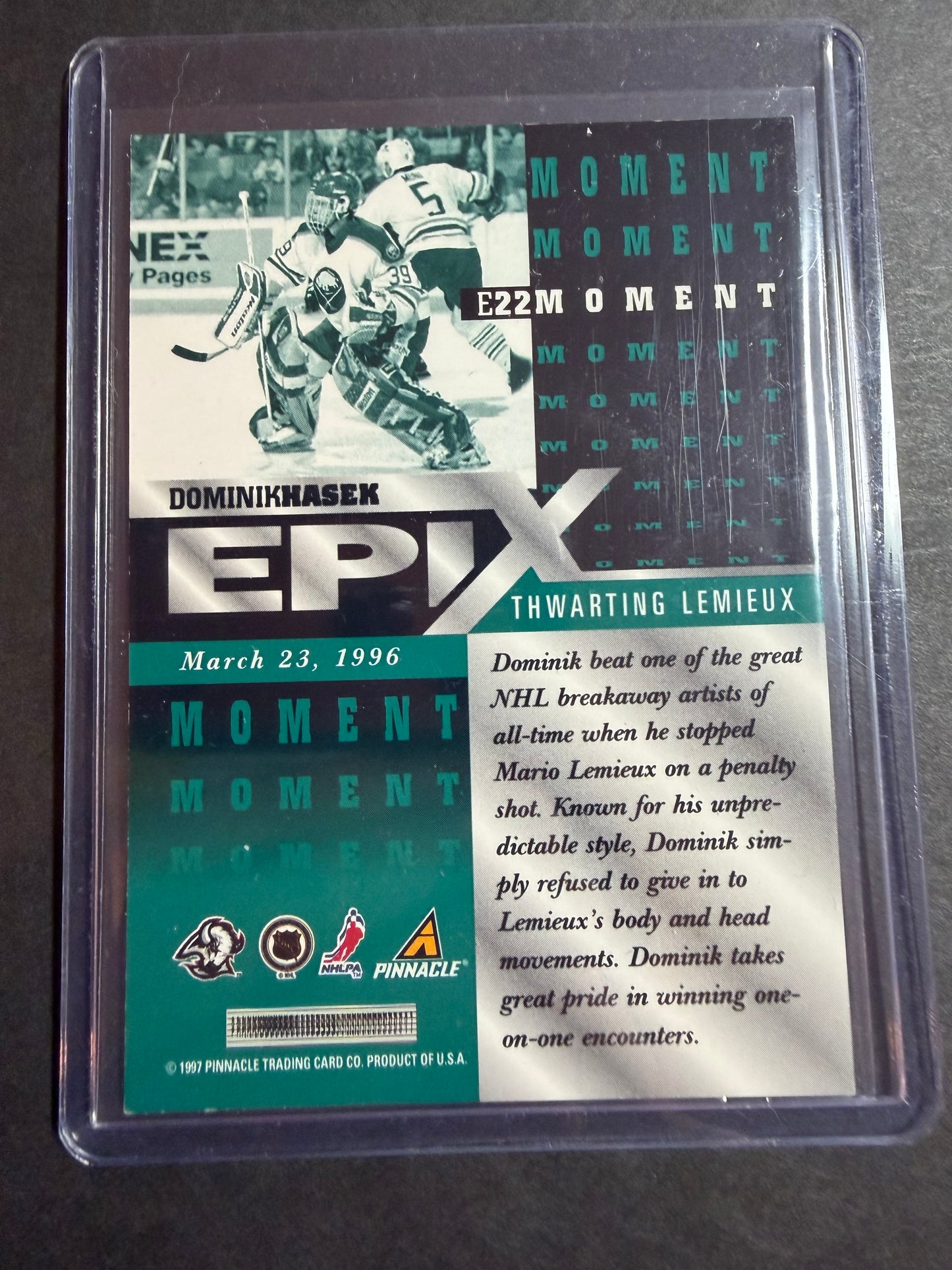 DOMINIK HASEK - 1997 Pinnacle Epix COMPLETE SET, w/ Moment, Season, Game, Play