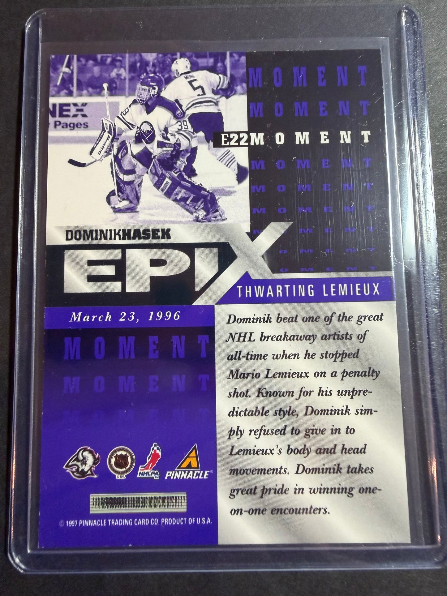 DOMINIK HASEK - 1997 Pinnacle Epix COMPLETE SET, w/ Moment, Season, Game, Play