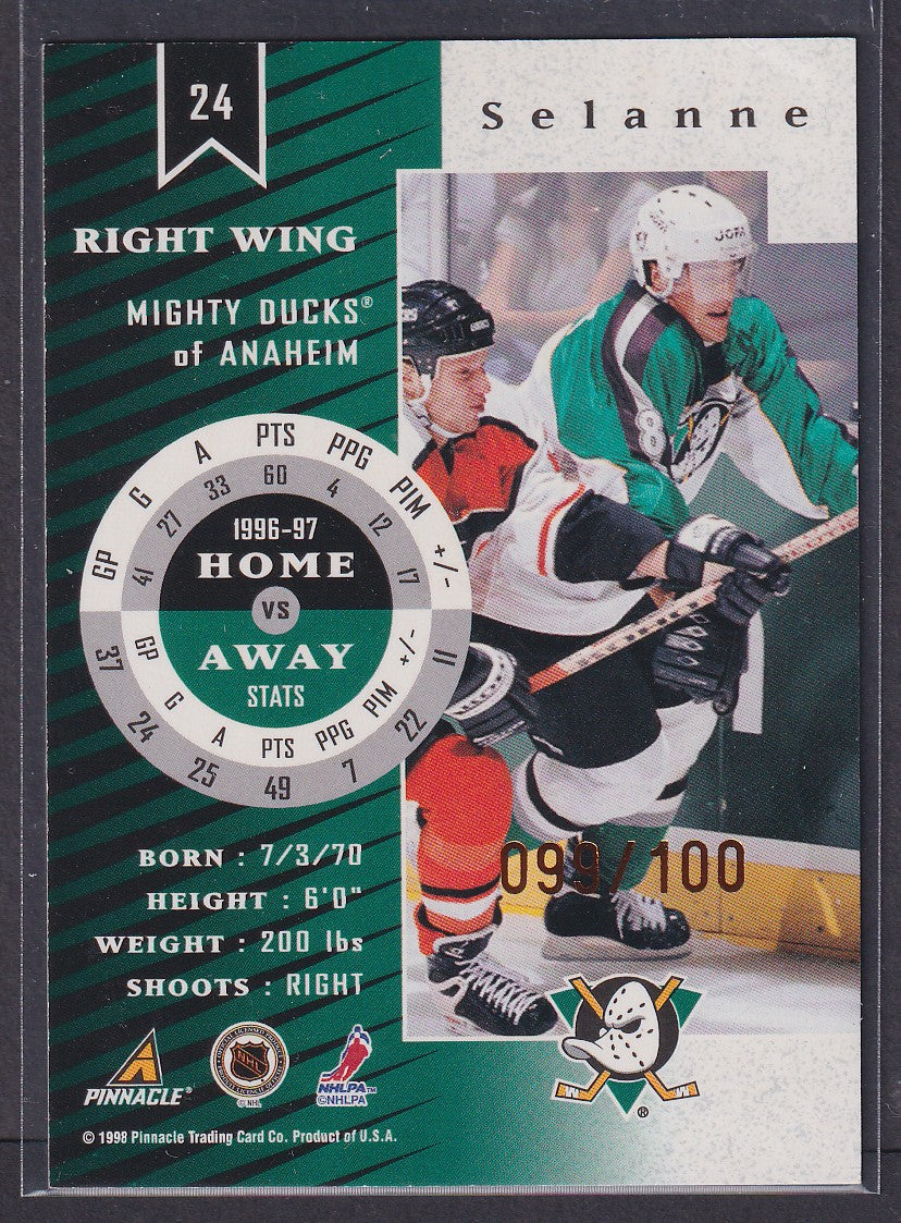 TEEMU SELANNE - 1997 Pinnacle Zenith Z Gold #24, 99/100