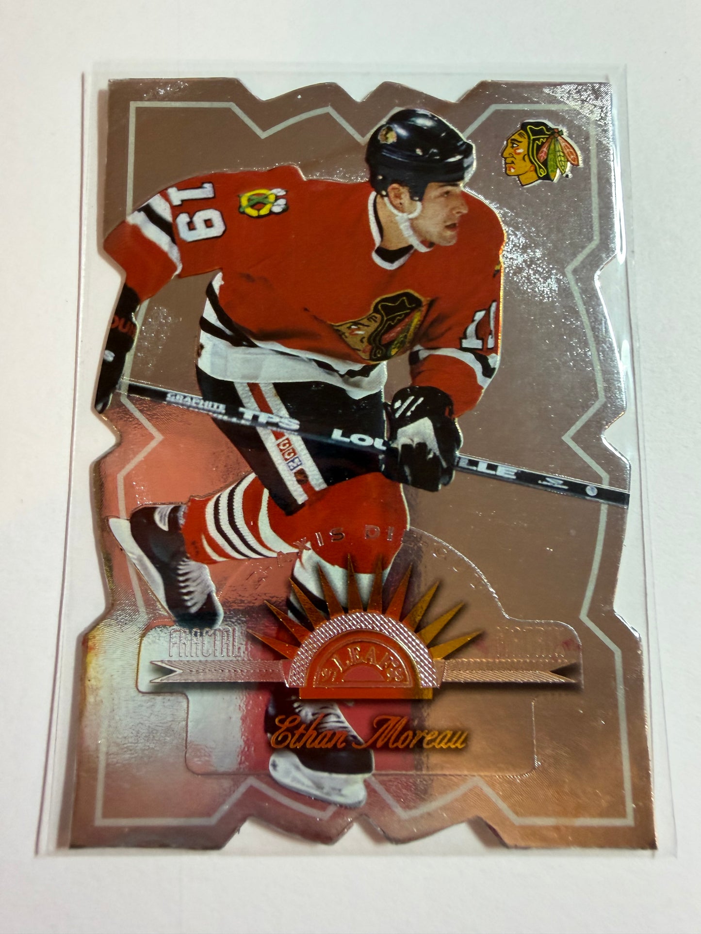 ETHAN MOREAU - 1997 Donruss Leaf Fractal Matrix Z Axis Die Cut #143, /100