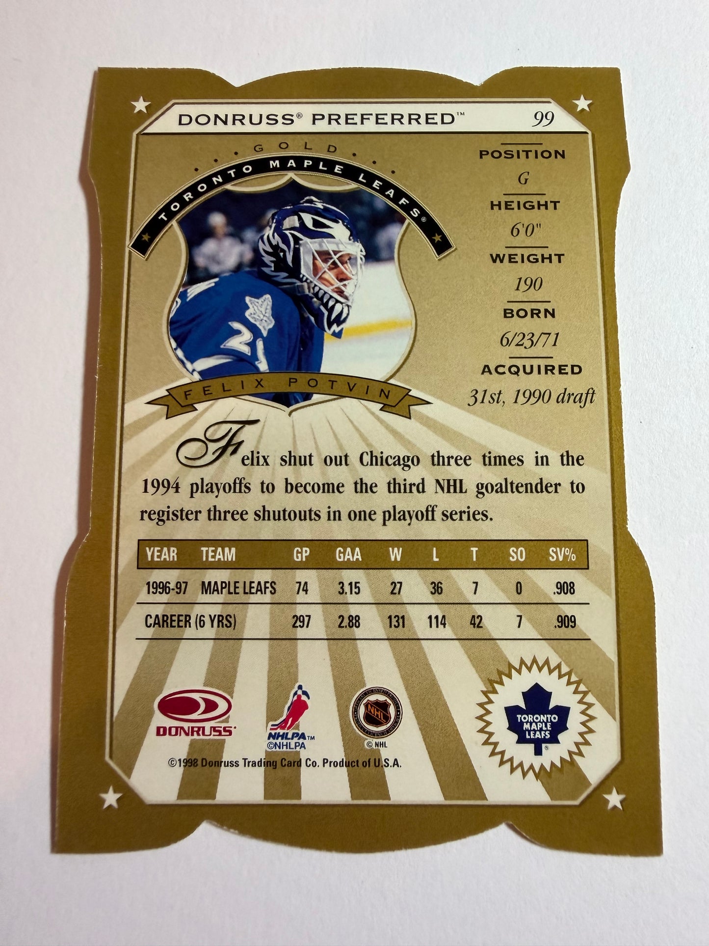 FELIX POTVIN - 1997 Donruss Preferred Cut to the Chase Gold Die Cut #99