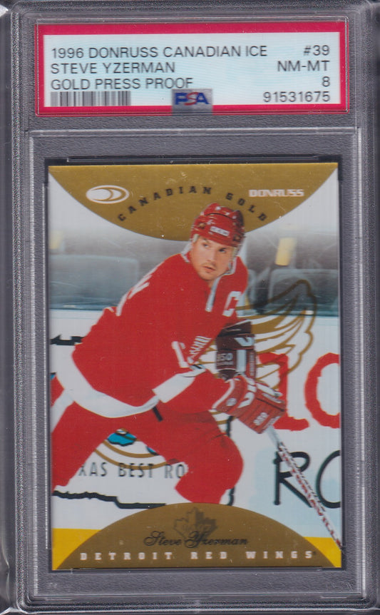 STEVE YZERMAN - 1996 Donruss Canadian Ice Gold Press Proof #39, PSA 8