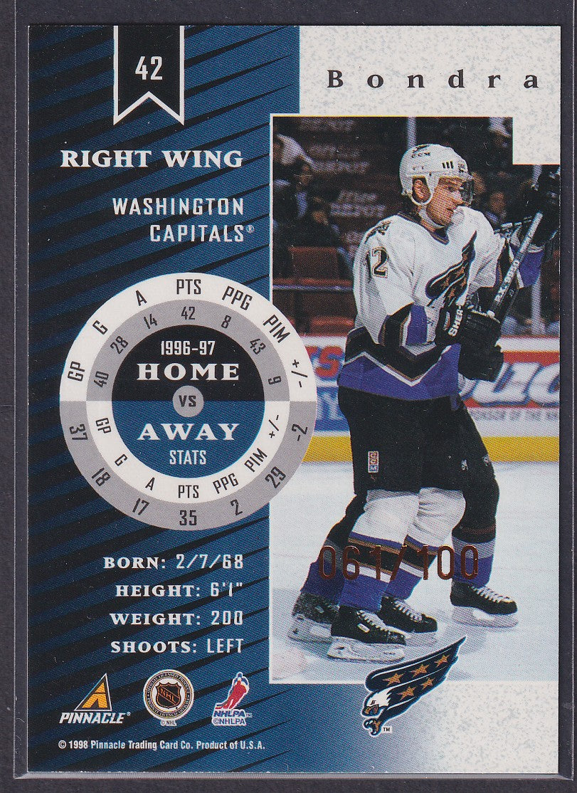 PETER BONDRA - 1997 Pinnacle Zenith Z Gold #42, 61/100