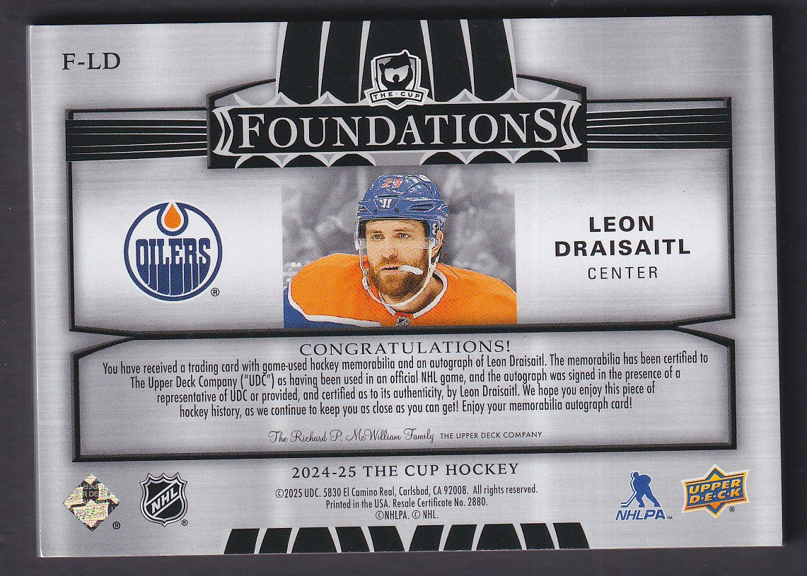 LEON DRAISAITL - 2024 The Cup Foundations Quad Auto Patch #F-LD, /5
