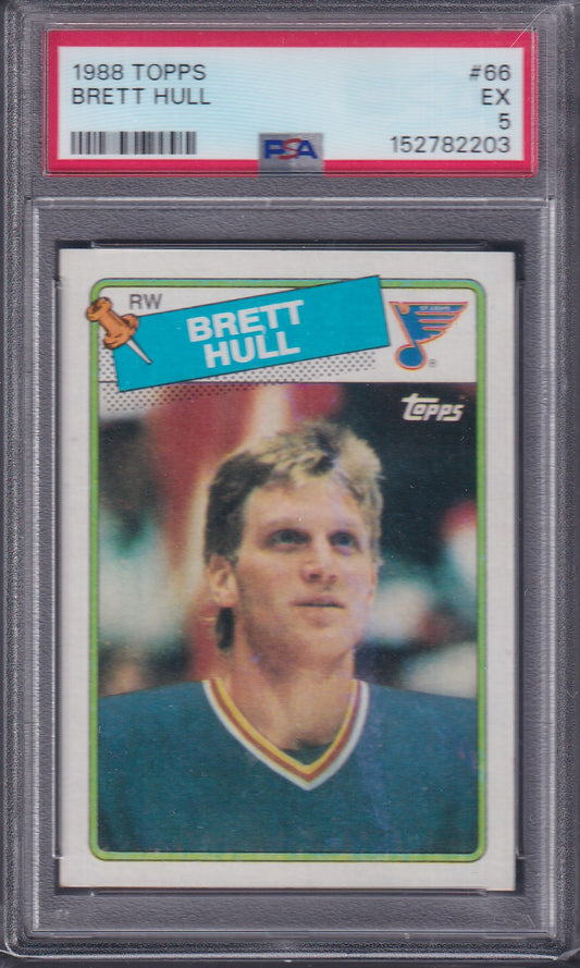 BRETT HULL - 1988 Topps Rookie #66, PSA 5