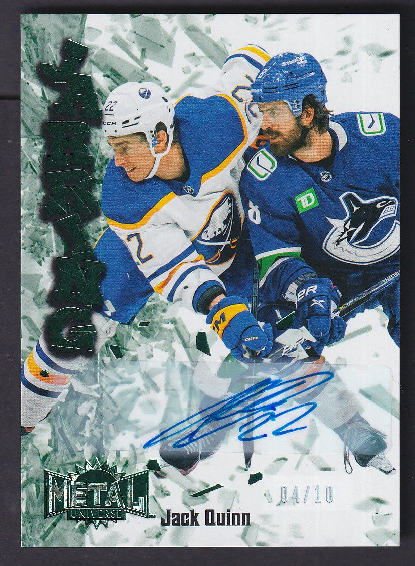 JACK QUINN - 2022 NHL Metal Universe Skybox Jarring Auto GREEN #JR-25, /10