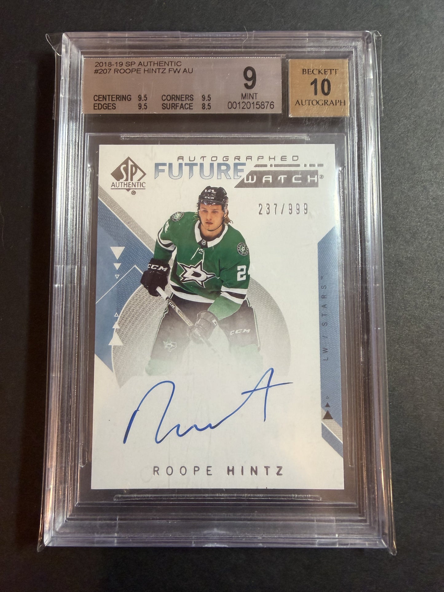 ROOPE HINTZ - 2018 SP Authentic Future Watch Auto #207, /999, BGS 9/10