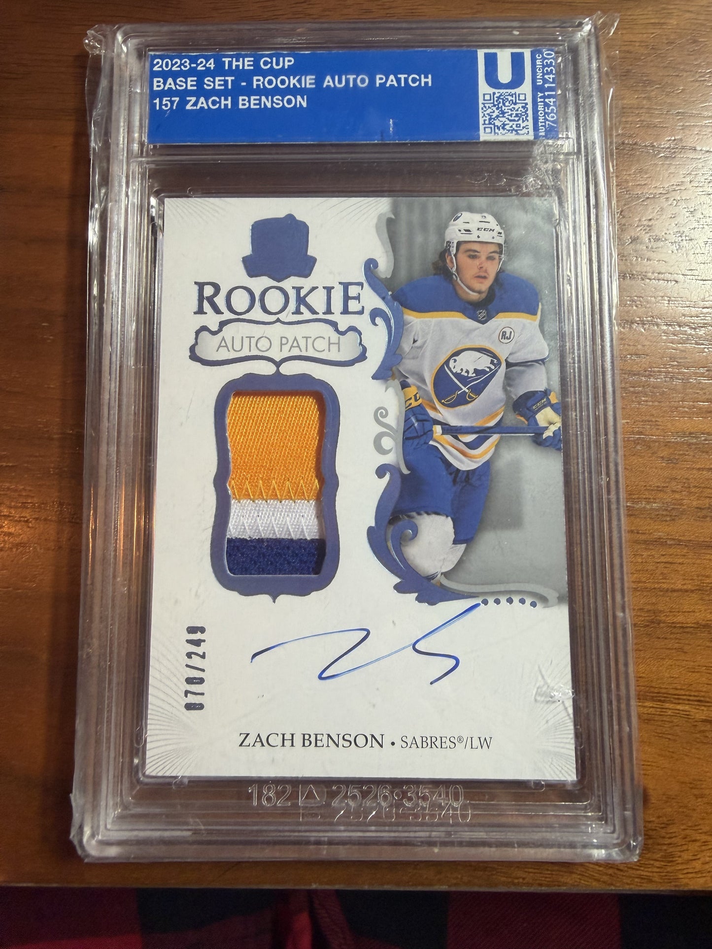 ZACH BENSON - 2023 The Cup Rookie Auto Patch #157, /249