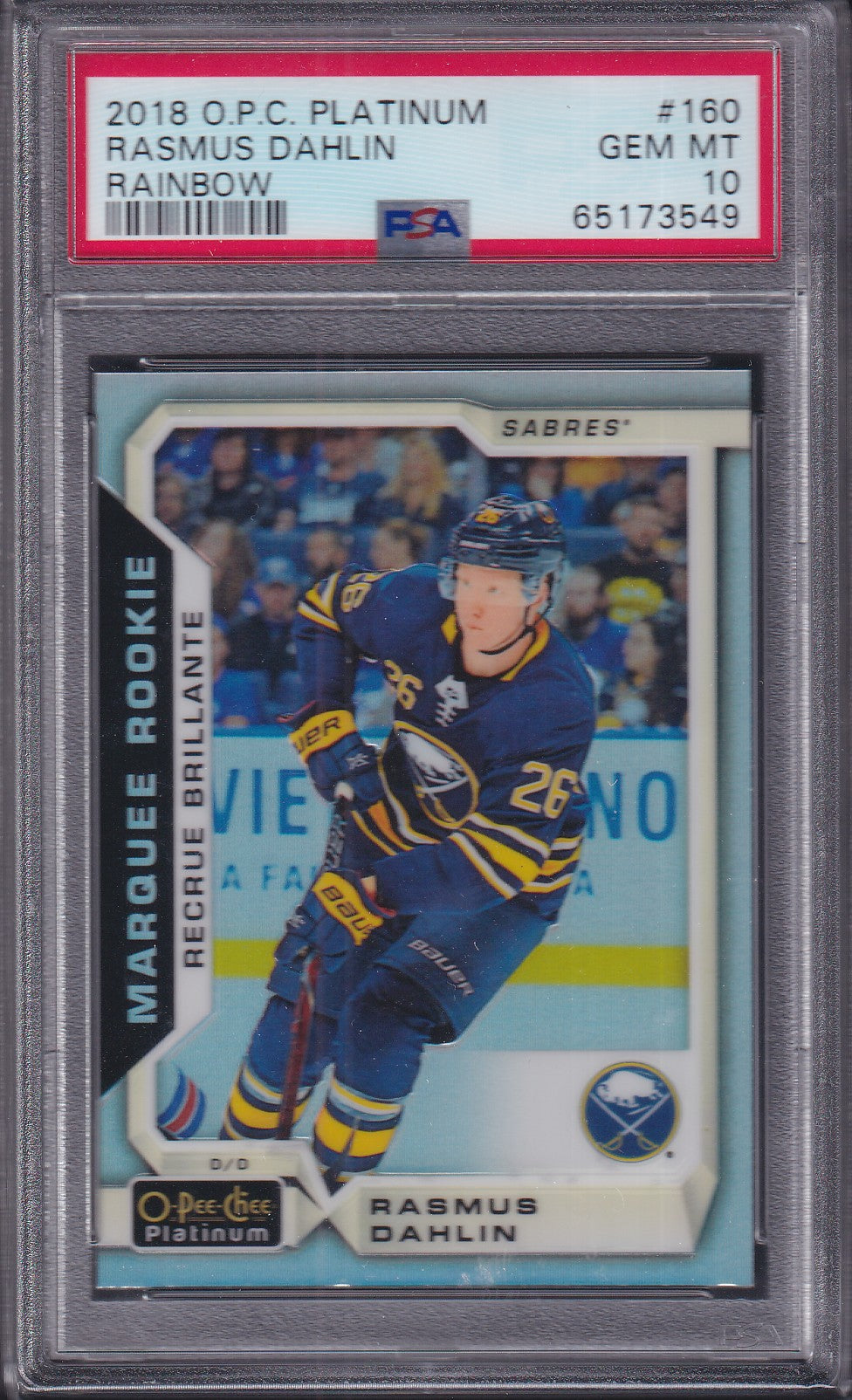 RASMUS DAHLIN - 2018 OPC Platinum Marquee Rookie RAINBOW #160, PSA 10