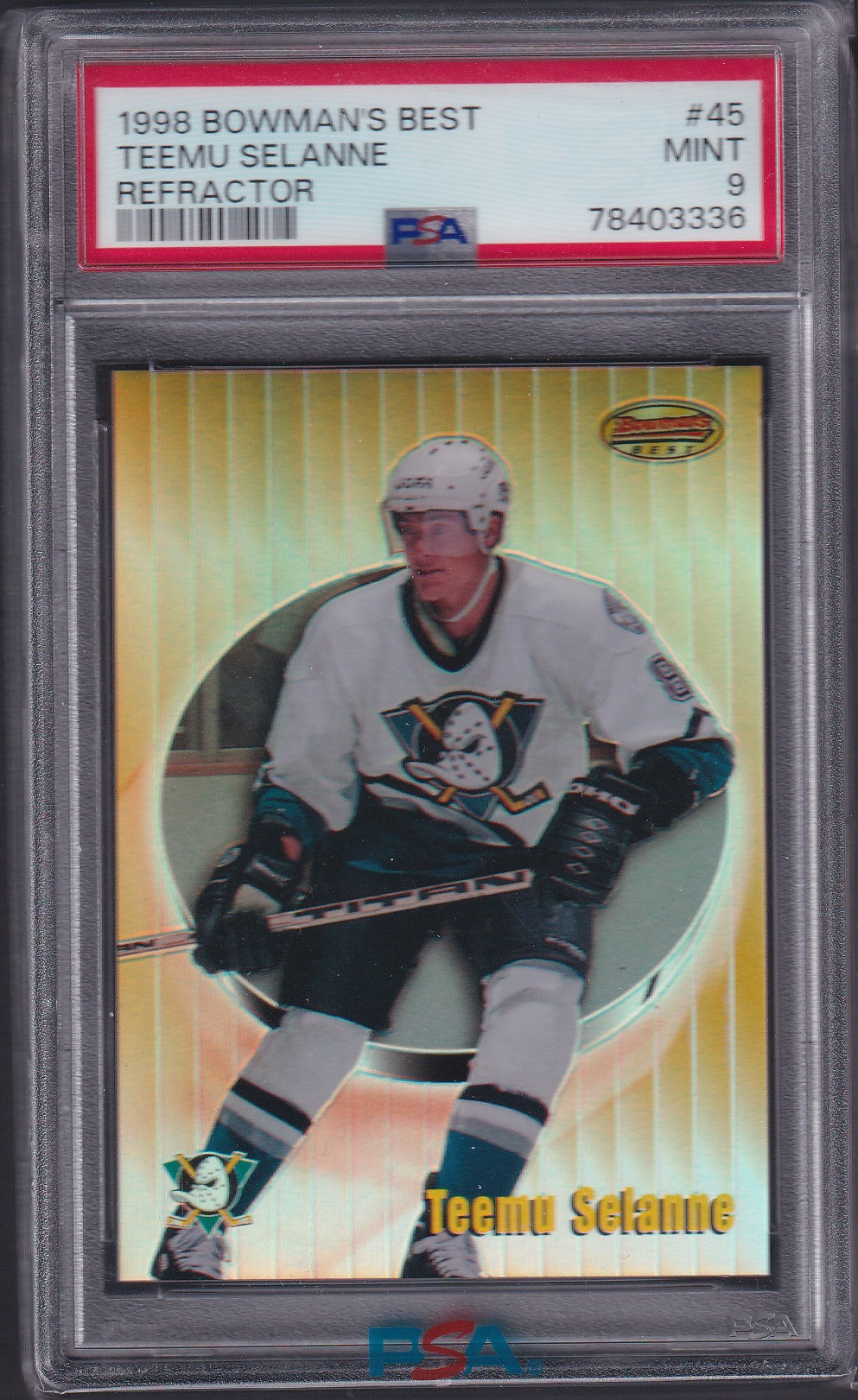 TEEMU SELANNE - 1998 Bowman's Best Refractor, /400 #45, PSA 9