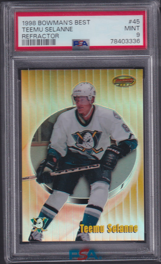 TEEMU SELANNE - 1998 Bowman's Best Refractor, /400 #45, PSA 9