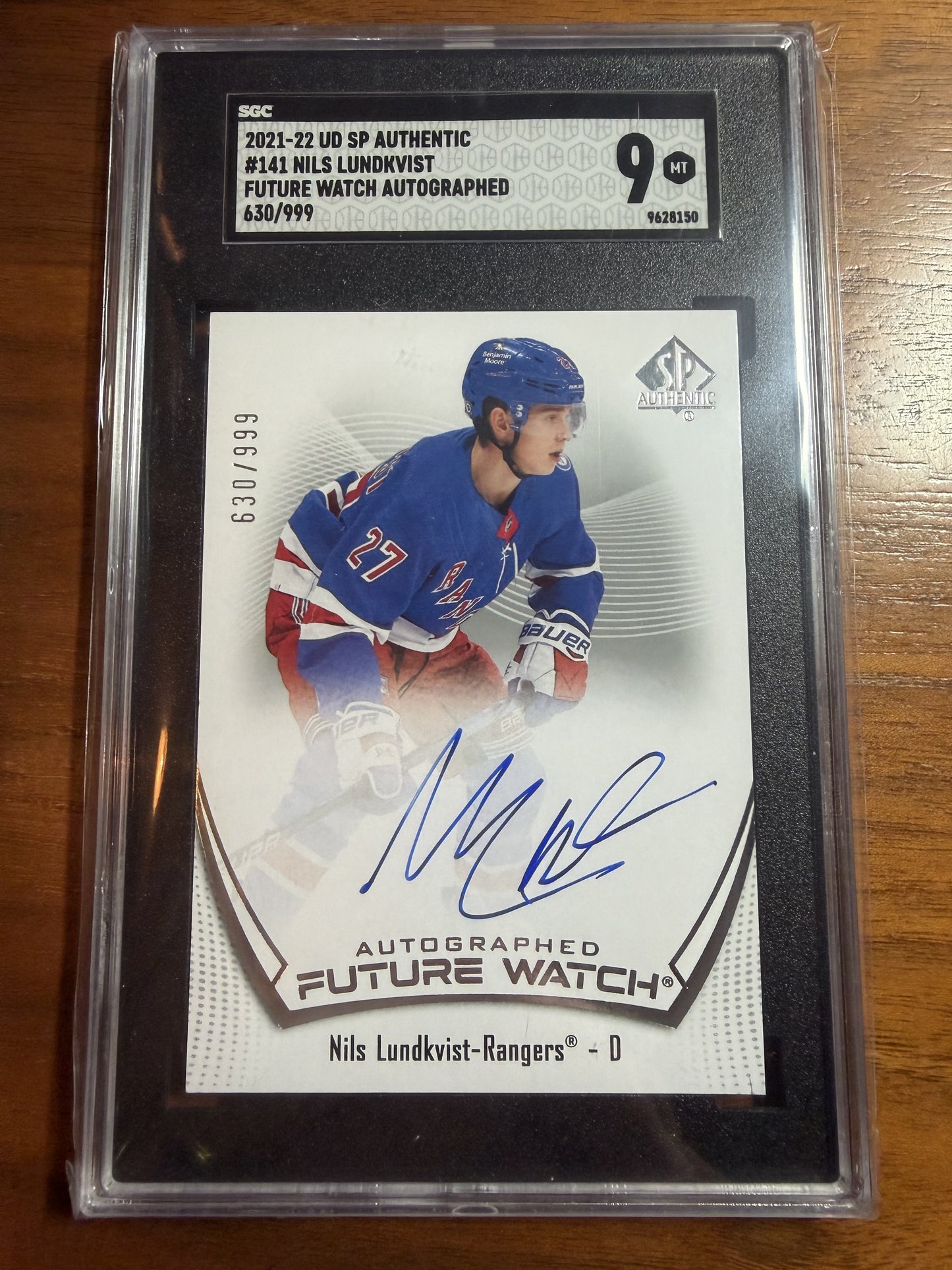 NILS LUNDKVSIT - 2021 SP Authentic Future Watch Auto #141, /999, SGC 9