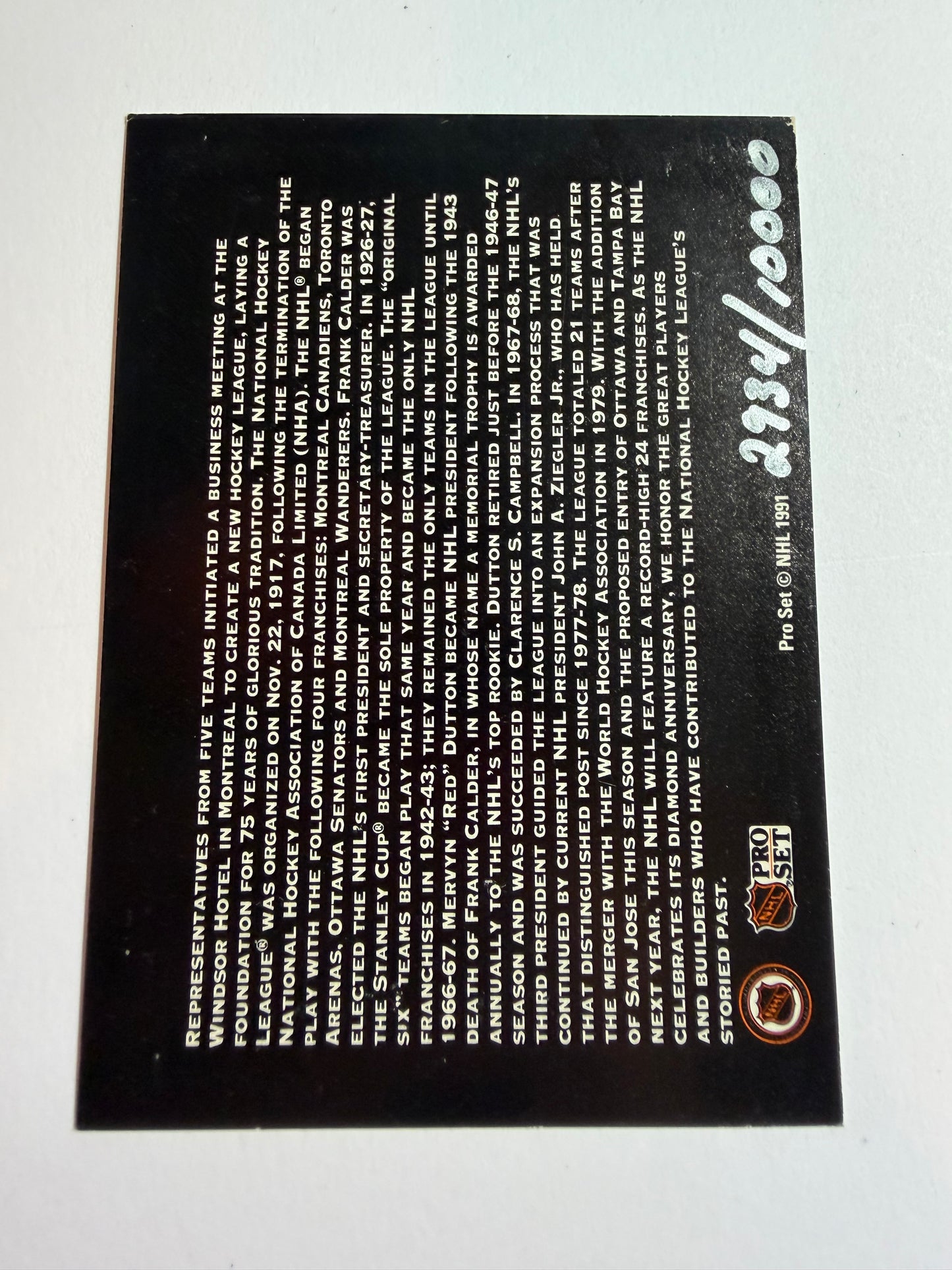 1991 Pro Set 75th Anniversary Hologram NHL /10000