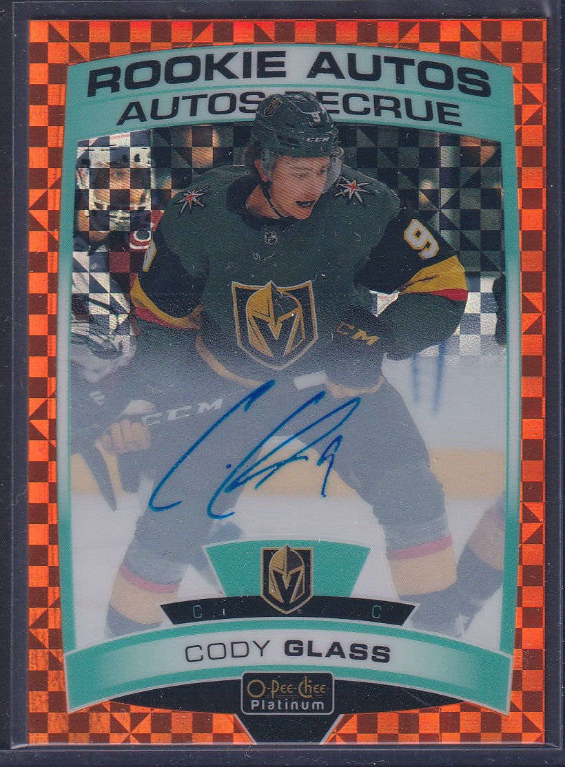 CODY GLASS - 2019 O-Pee-Chee Platinum Rookie Autos ORANGE CHECKERS #R-CG, /15