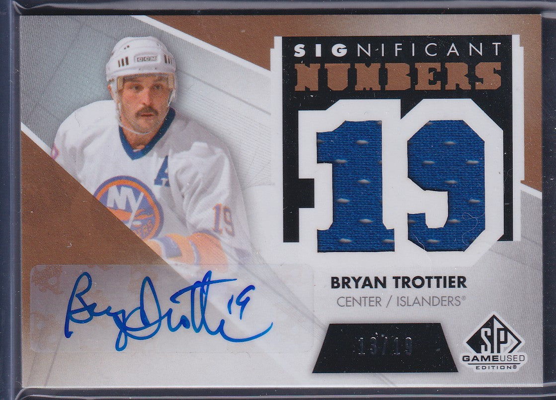 BRYAN TROTTIER - 2012 SP Game Used Significant Numbers Auto #SN-TT, /19