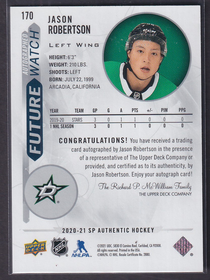 JASON ROBERTSON - 2020 SP Authentic Future Watch Auto #170, /999