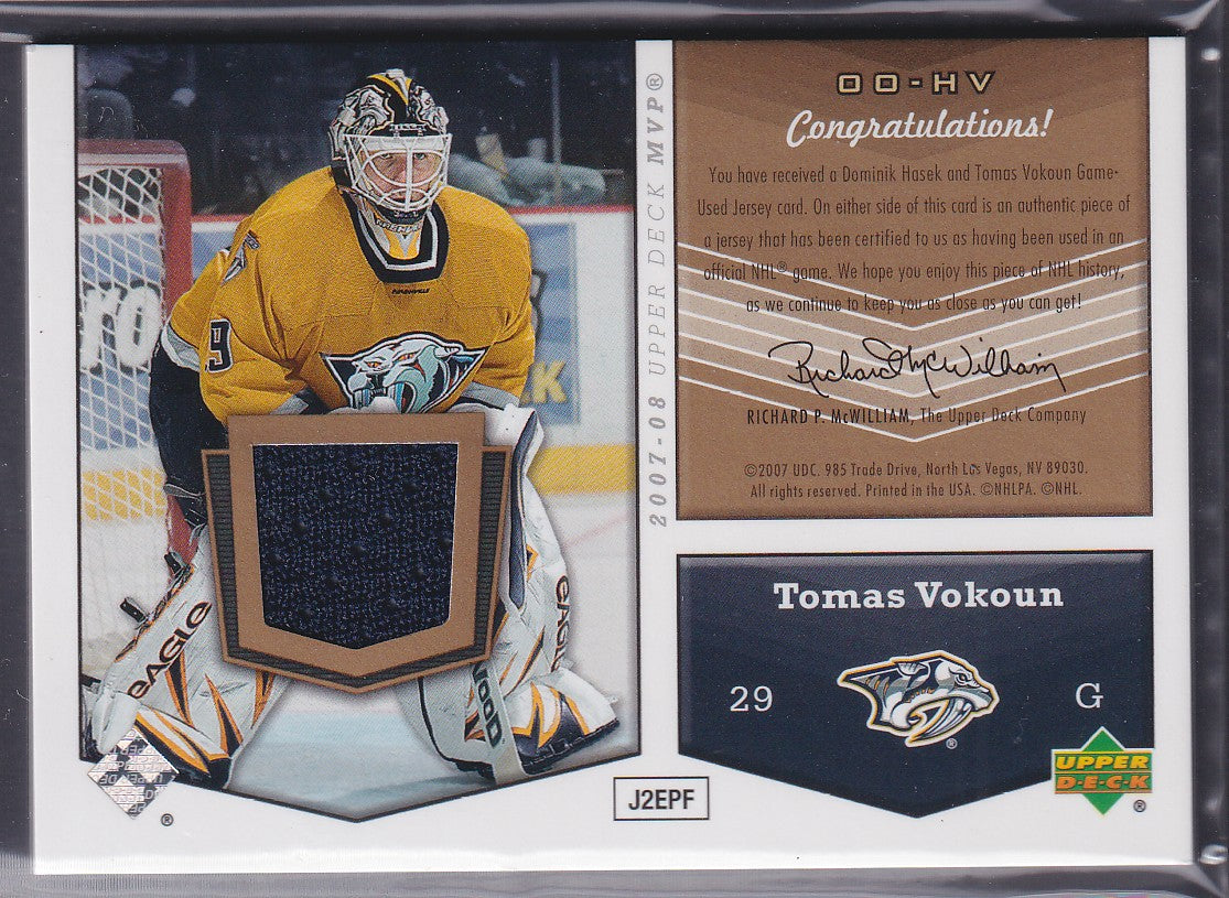 HASEK / VOKOUN - 2007 Upper Deck MVP One on One Dual Patches #00-HV