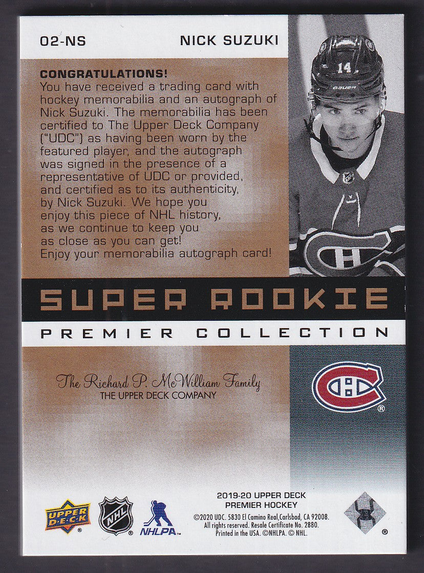 NICK SUZUKI - 2019 Upper Deck Super Rookie Auto Patch #02-NS, /99