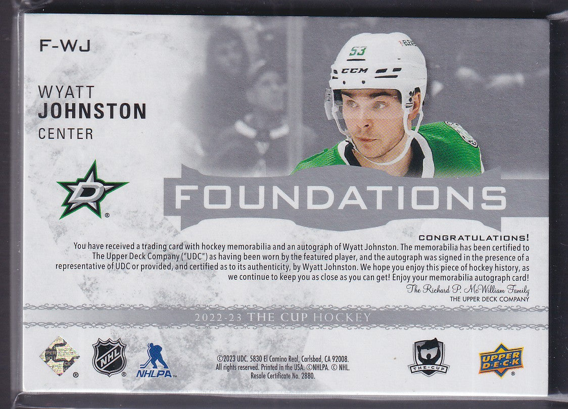 WYATT JOHNSTON - 2022 The Cup Rookie Foundations Quad Auto Patch #F-WJ, /15