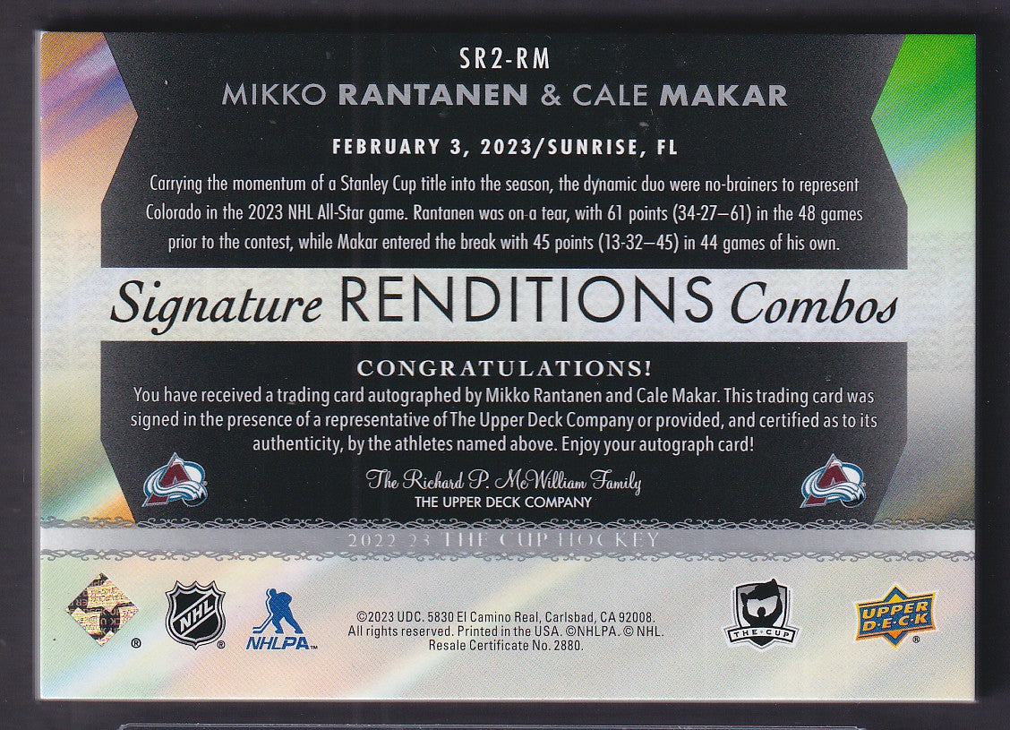 MIKKO RANTANEN / CALE MAKAR - 2022 The Cup Signature Renditions Auto #SR2-RM