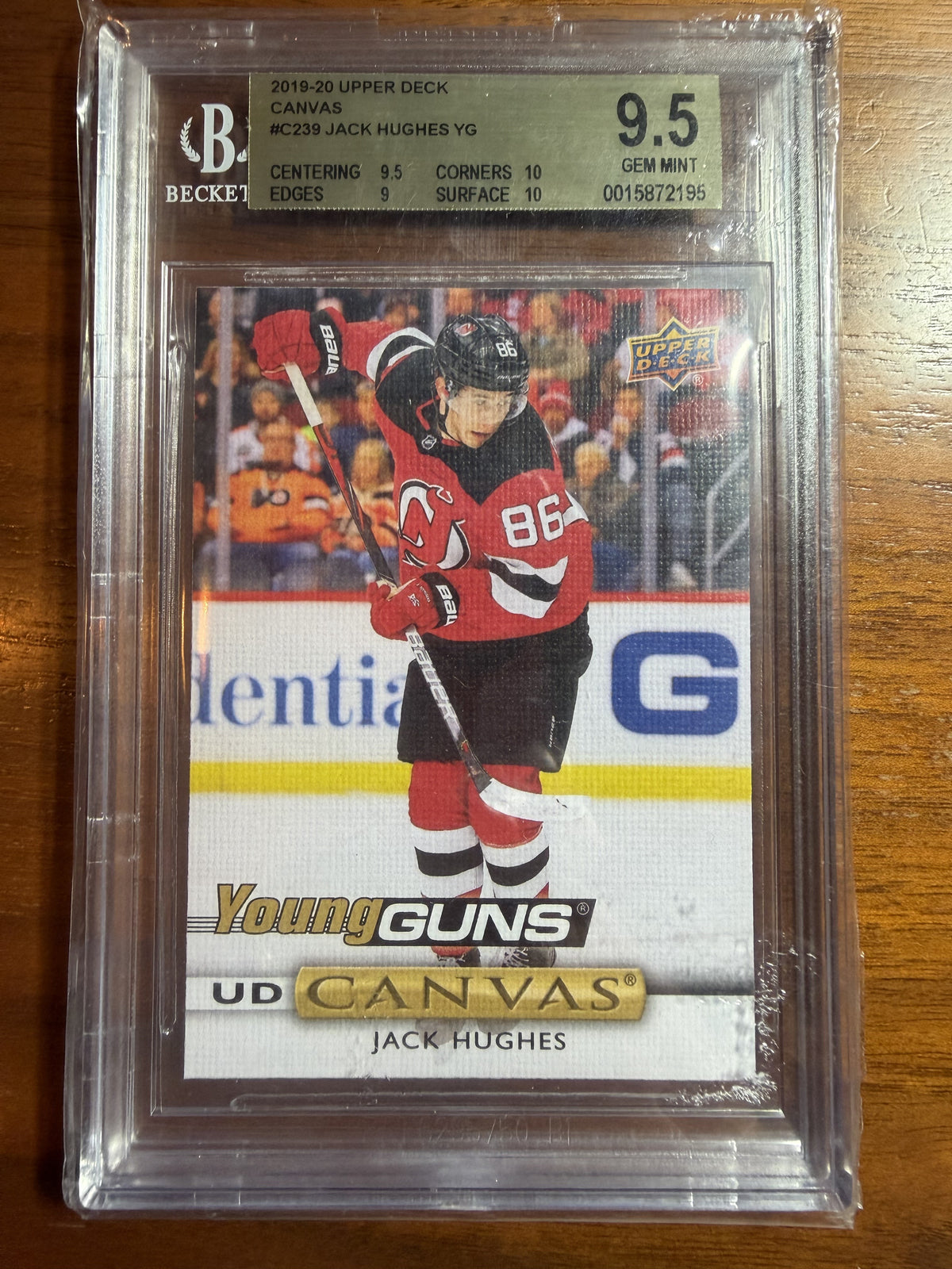 JACK HUGHES - 2019 Upper Deck Young Guns Canvas #C239, BGS 9.5