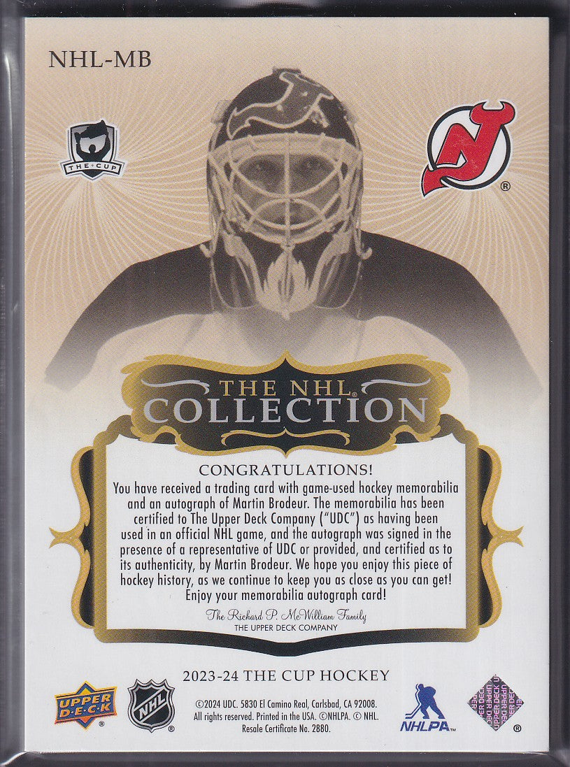 MARTIN BRODEUR - 2023 The Cup The NHL Collection Auto Patch #NHL-MB, /10