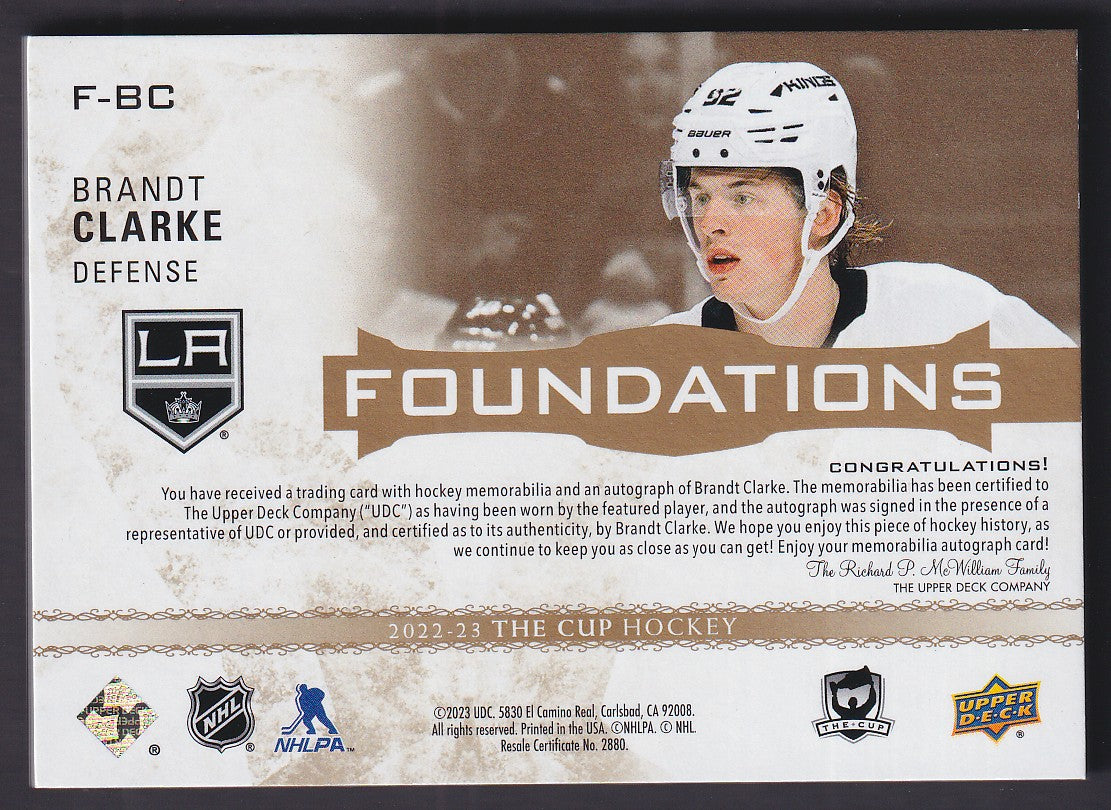 BRANDT CLARKE - 2022 The Cup Rookie Foundations Quad Patch Auto #F-BC, /5