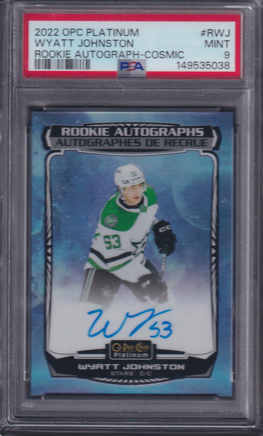 WYATT JOHNSTON - 2022 O-Pee-Chee Rookie Autographs COSMIC #R-WJ, /35, PSA 9