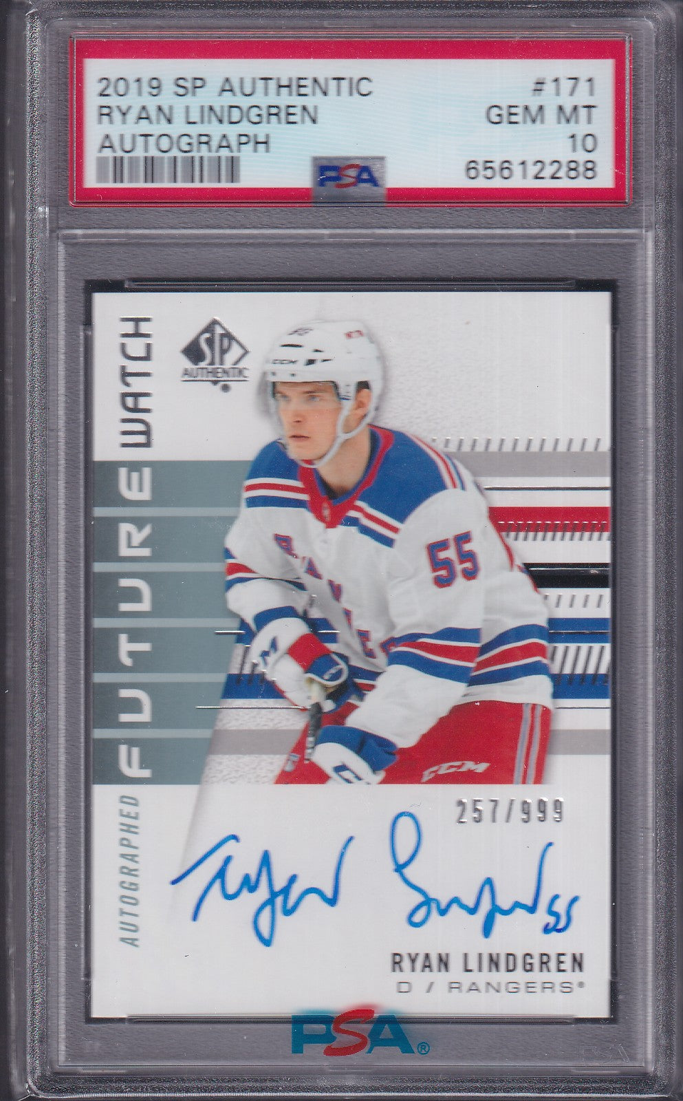 RYAN LINDGREN - 2019 SP Authentic Future Watch Auto #171, /999, PSA 10
