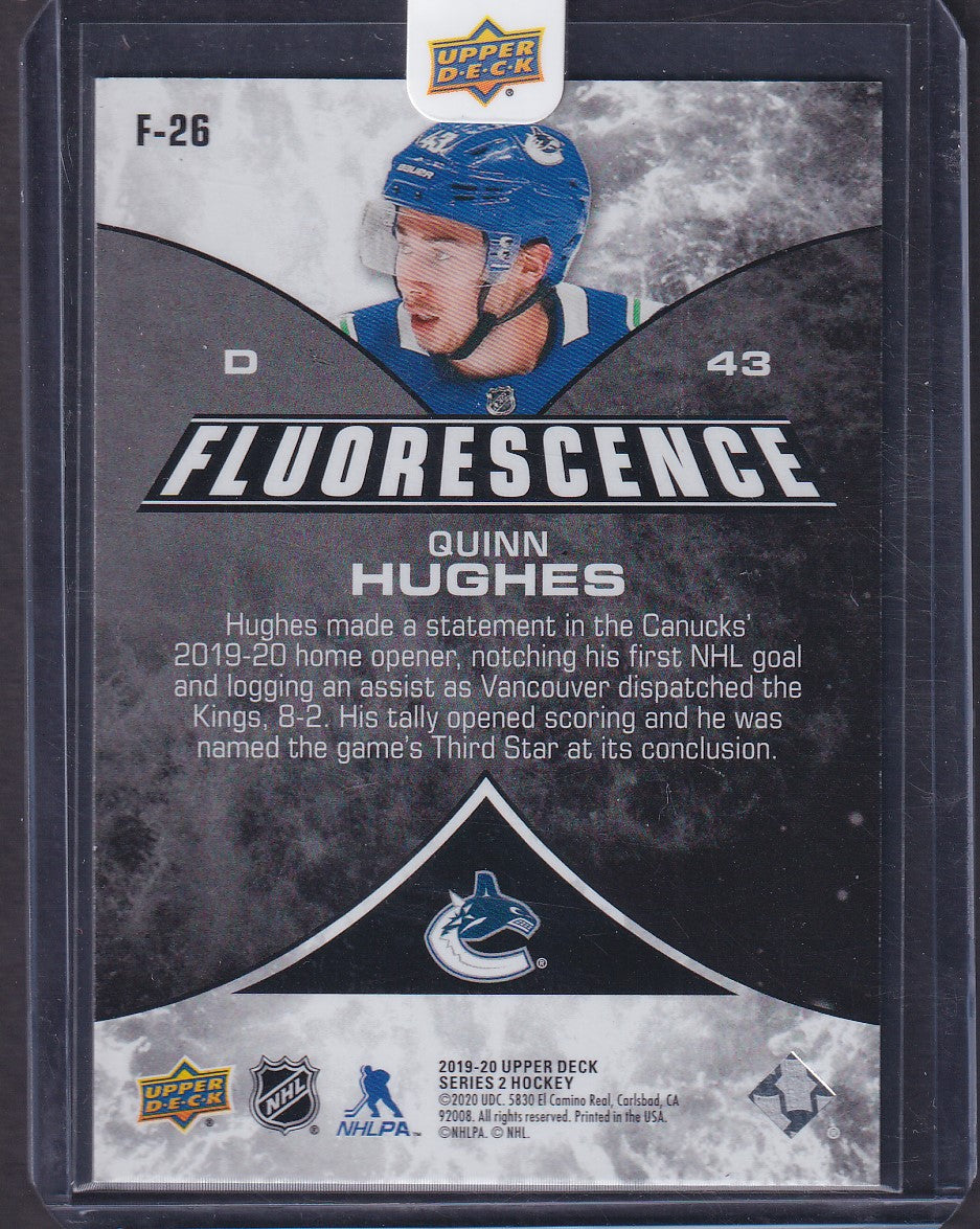 QUINN HUGHES - 2019 Upper Deck Fluorescence ROOKIE #F-26, /150