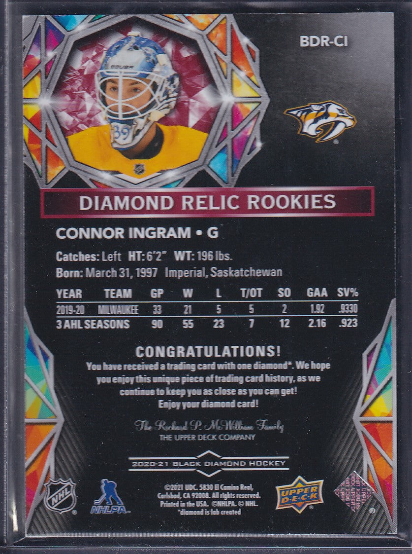 CONNOR INGRAM - 2020 Upper Deck Black Diamond Relic Rookies #BDR-CI, /49