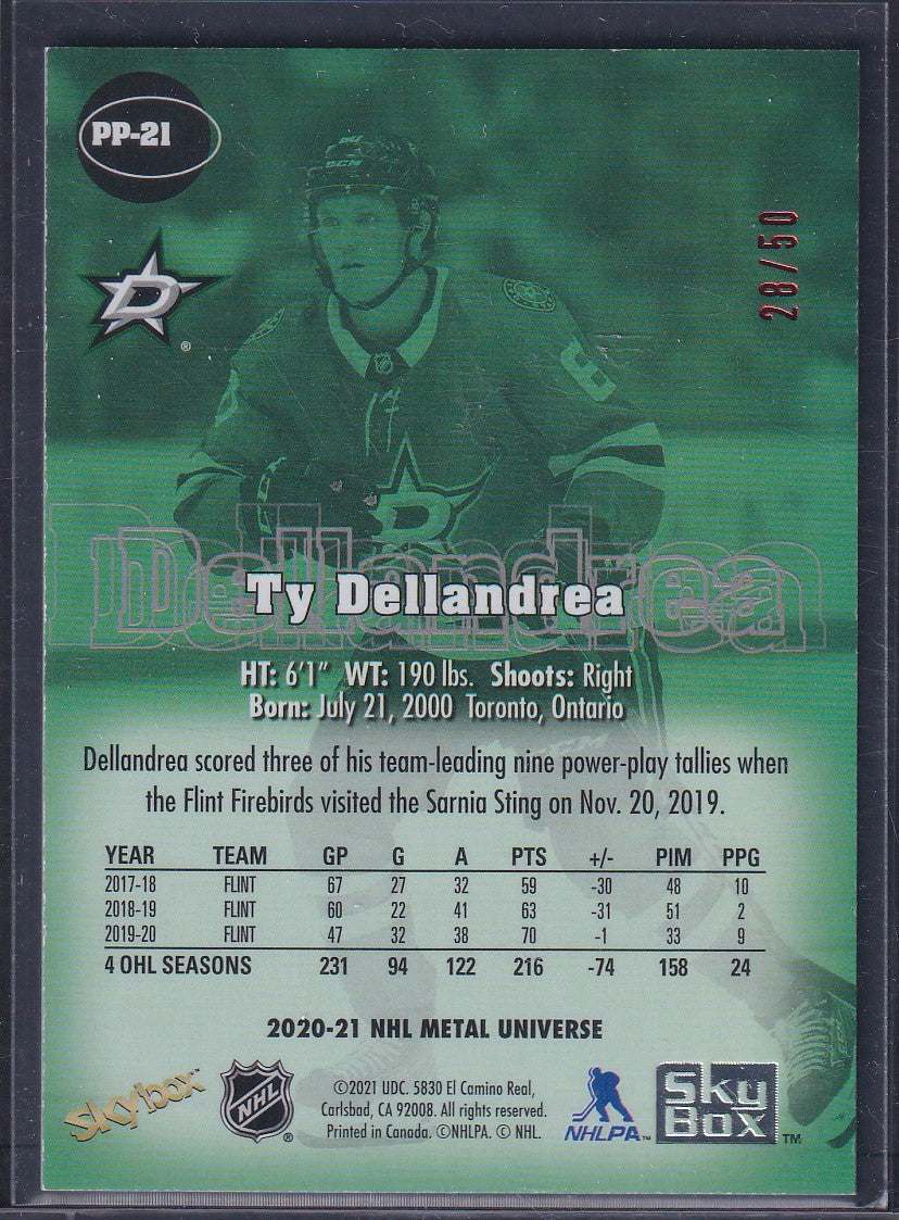 TY DELLANDREA - 2020 Metal Universe Skybox Premium Rookie #PP-21, /50