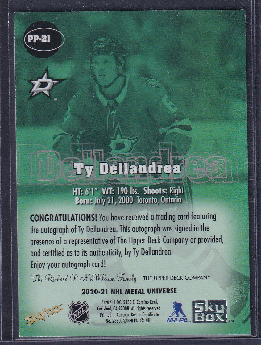 TY DELLANDREA - 2020 Metal Universe Skybox Premium Rookie Auto #PP-21