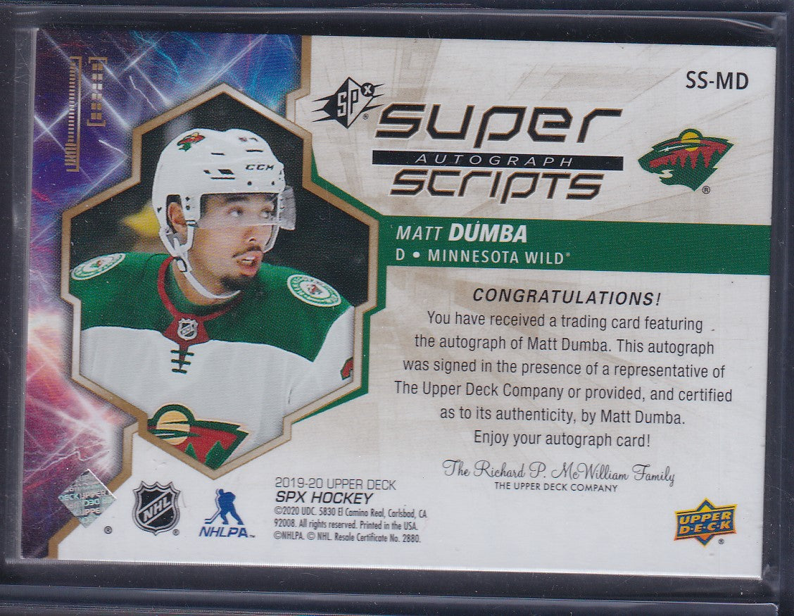 MATT DUMBA - 2019 Upper Deck SPx Super Scripts Auto #SS-MD, /25