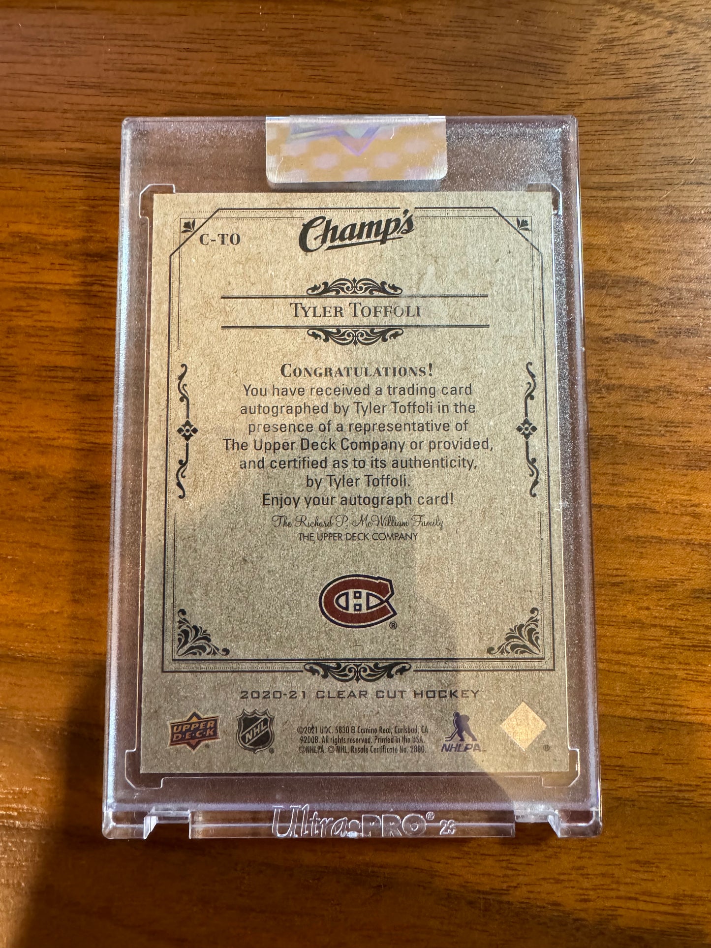 TYLER TOFFOLI - 2020 Upper Deck Clear Cut Champ's Auto #C-TO