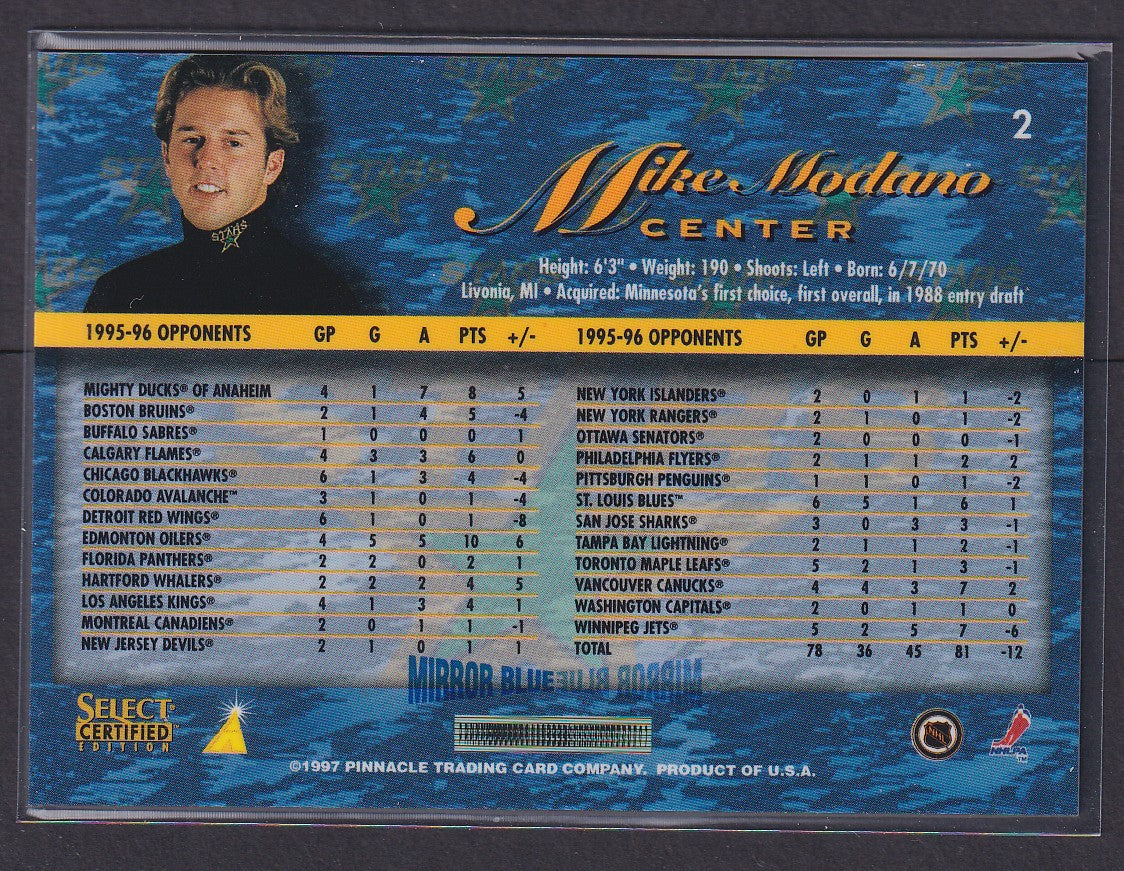 MIKE MODANO - 1996 Pinnacle Select Certified MIRROR Blue w/ Coating #2
