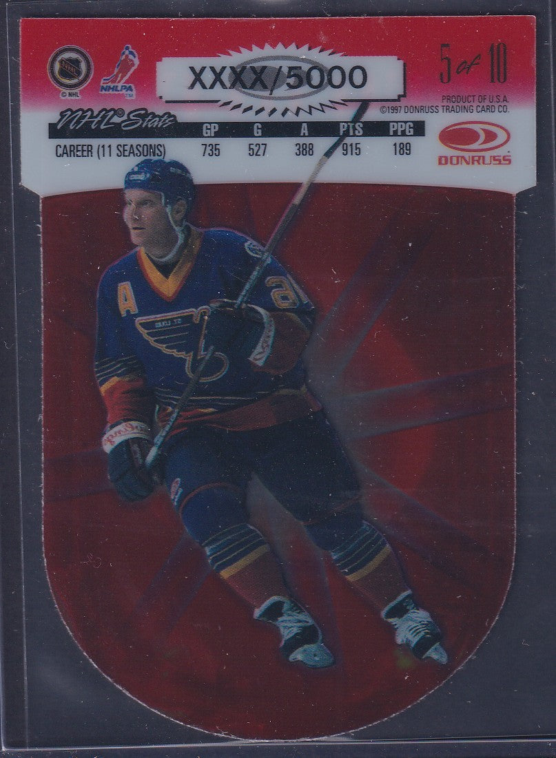 BRETT HULL - 1997 Donruss Red Alert Clear Cut Die Cut #5, xxxx/5000