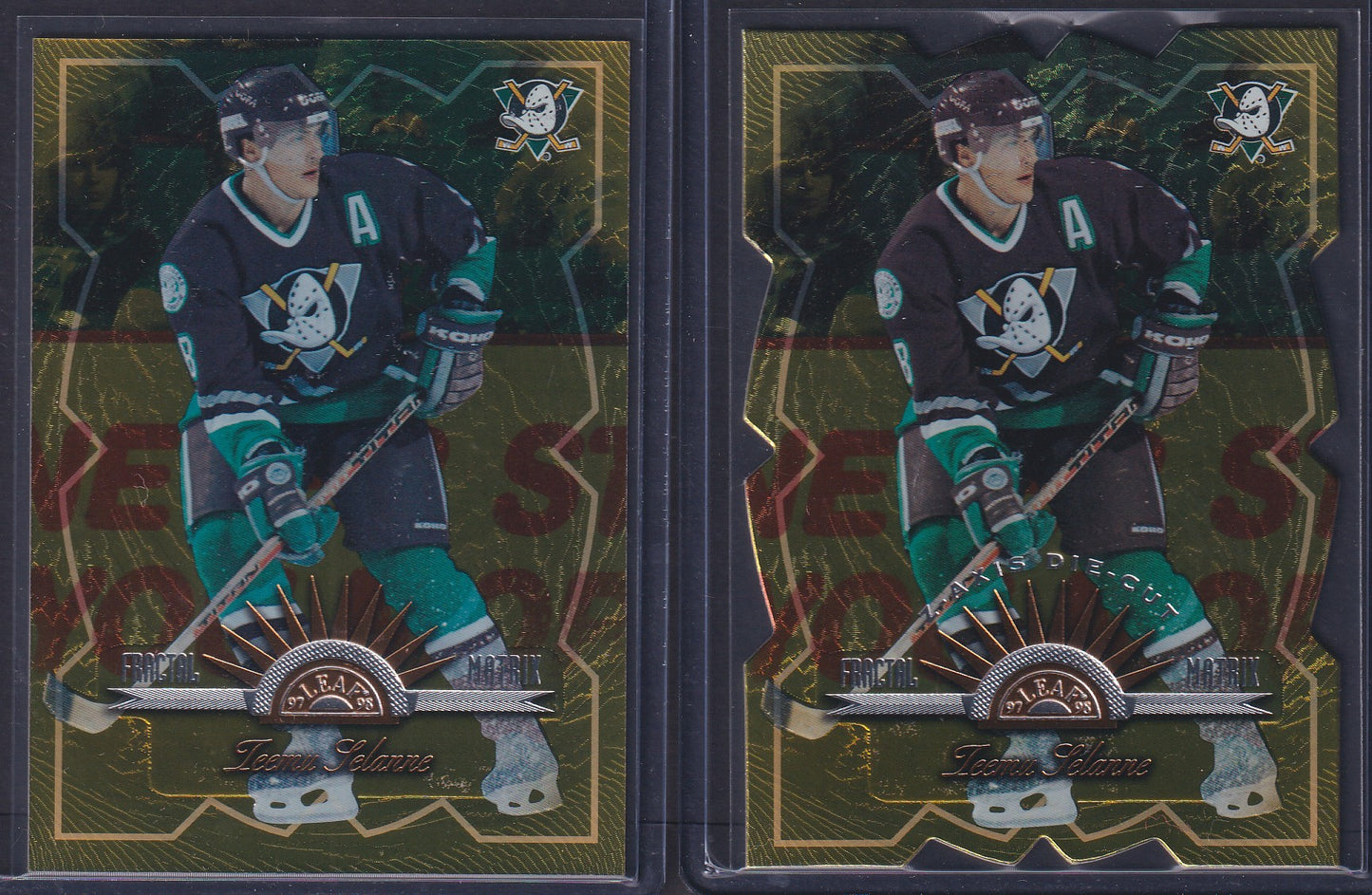 TEEMU SELANNE - 1997 Donruss Leaf Fractal Matrix & Z-Axis Die Cut #18, /100