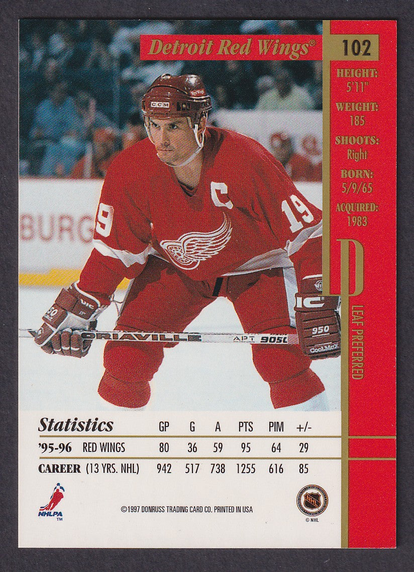STEVE YZERMAN - 1996 Donruss Leaf Preferred Press Proofs GOLD, SSP #102