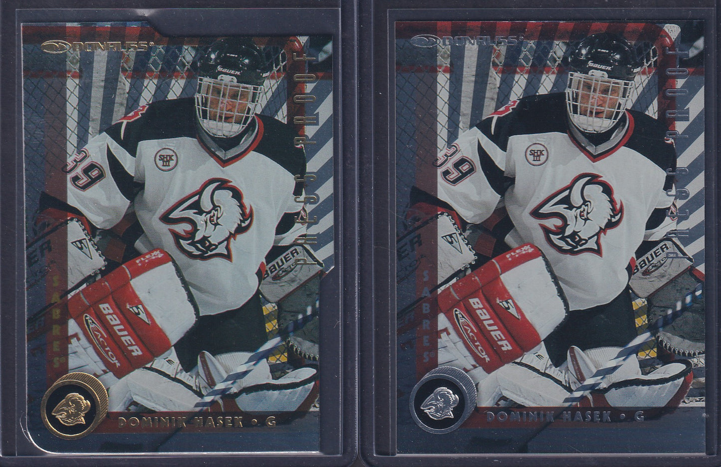 DOMINIK HASEK - 1997 Donruss Press Proof Silver & Gold, /500, /2000 #9