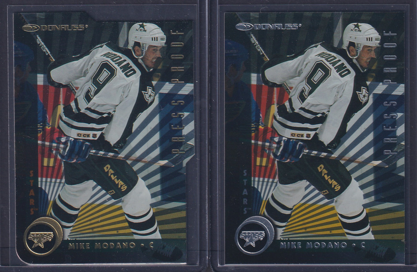 MIKE MODANO - 1997 Donruss Press Proof Silver & Gold, /500, /2000 #104