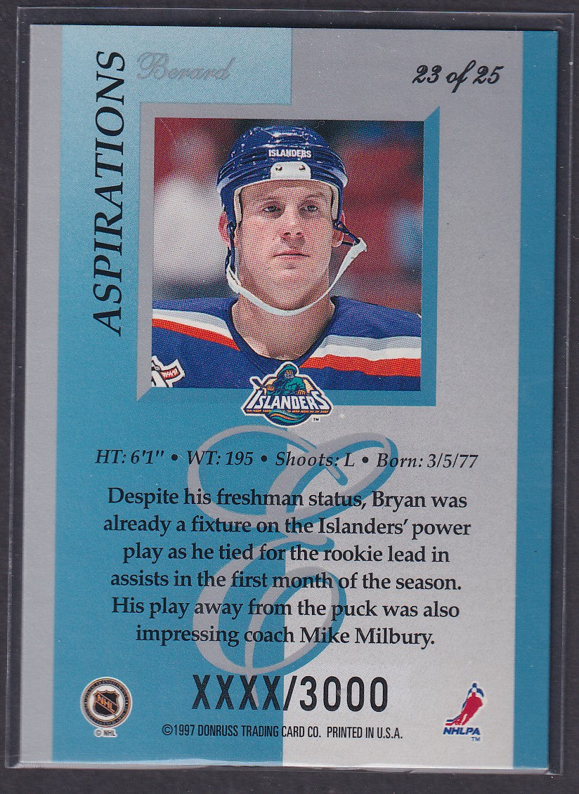 BRYAN BERARD - 1996 Donruss Elite Aspirations #23, xxxx/3000